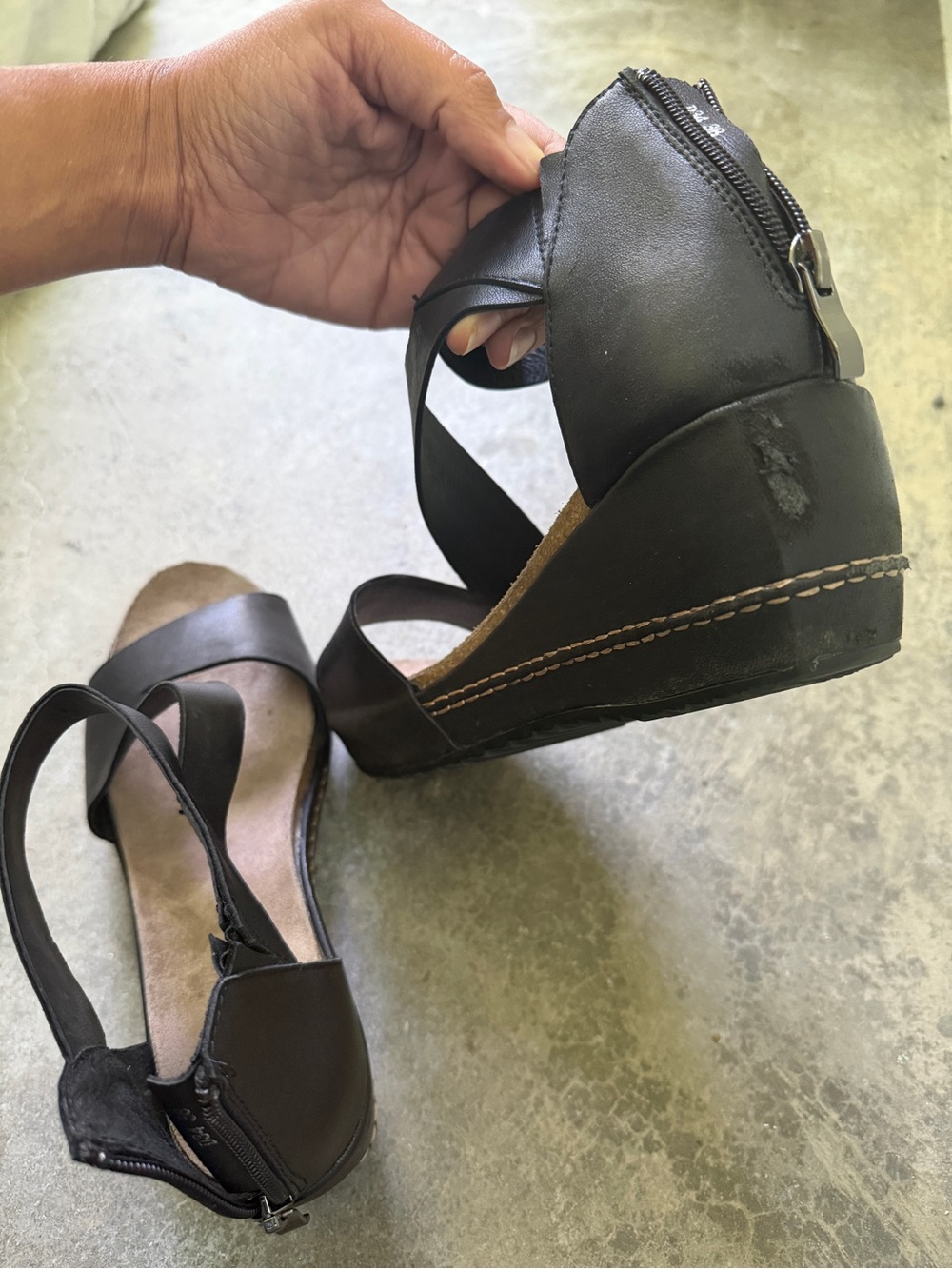 ANTELOPE Black Leather Wedge Sandals with Ankle Strap - Picture 7 of 9